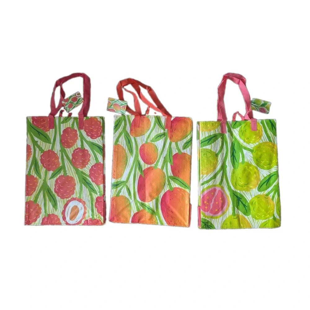 3 Pc Lot Foodland Hawaii Mango Guava Lychee Reusable Bags NWT Aloha Island Fruit